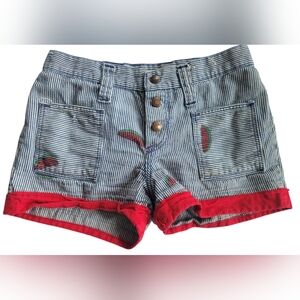 Vintage Wrangler Watermelon Print Shorts Juniors 7 High Waist Railroad Stripe